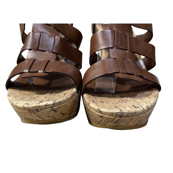 Chaps Cork Wedge Sandals Cage Brown 7B Heels Open Toe Shoe - Picture 5 of 12